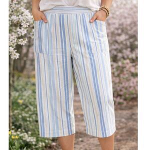 Alfred Dunner Striped Capri Pants NWT Size 14 Blue White Coastal Set Sail Spring